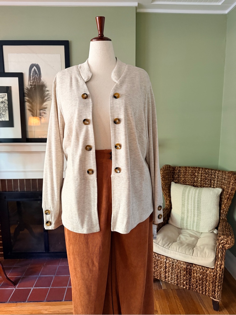 Ophelia Roe Oatmeal Military Button Peplum Cardigan NWT Size 2X